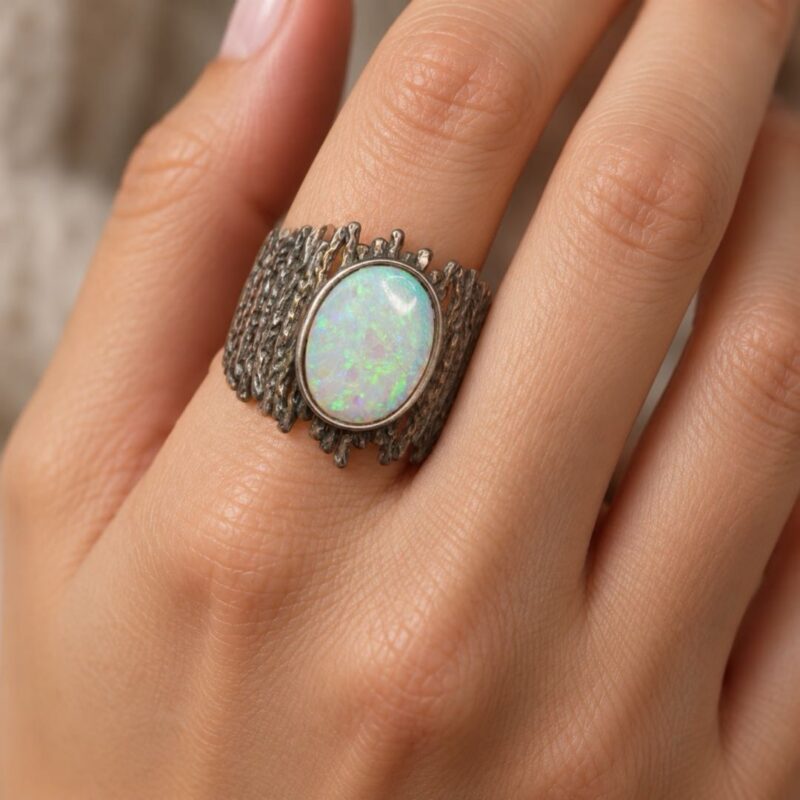 Sterling Silver Crystal Opal Ring