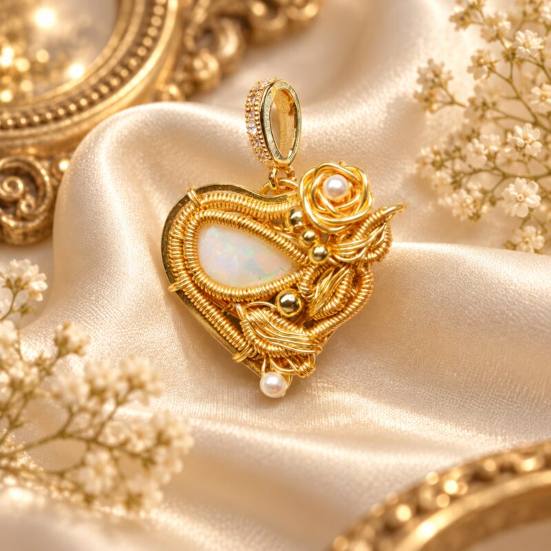 14K Gold-Filled Wire-Wrapped Australian White Opal Pendant