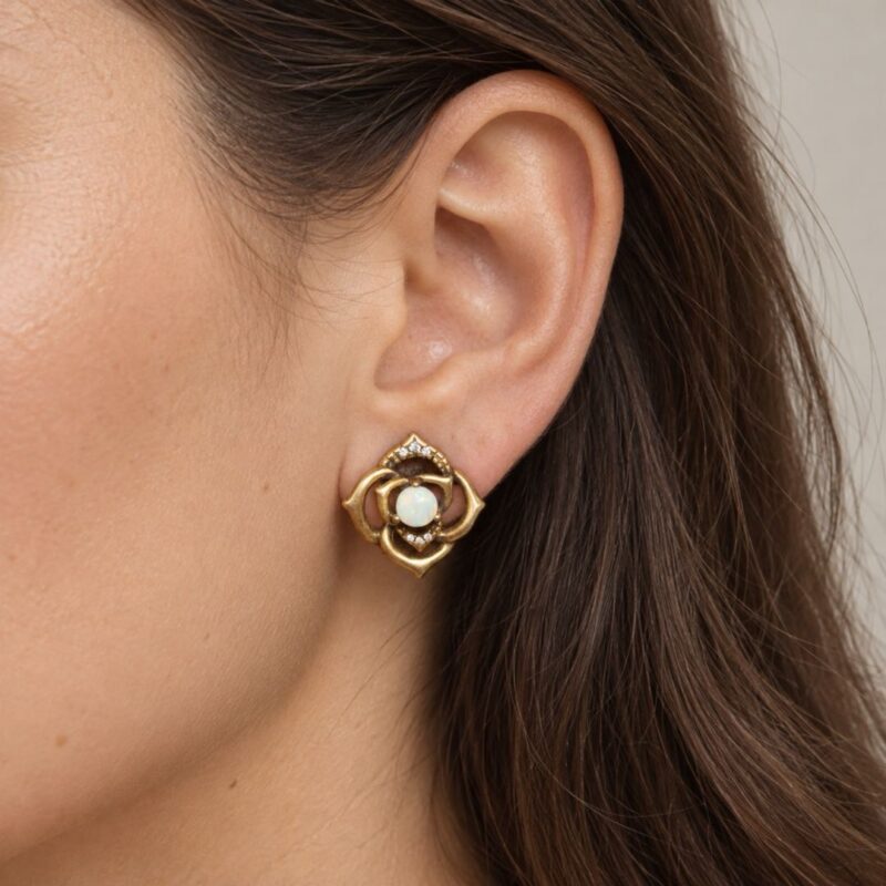 Oxidized Sterling Silver Crystal Opal Stud Earrings