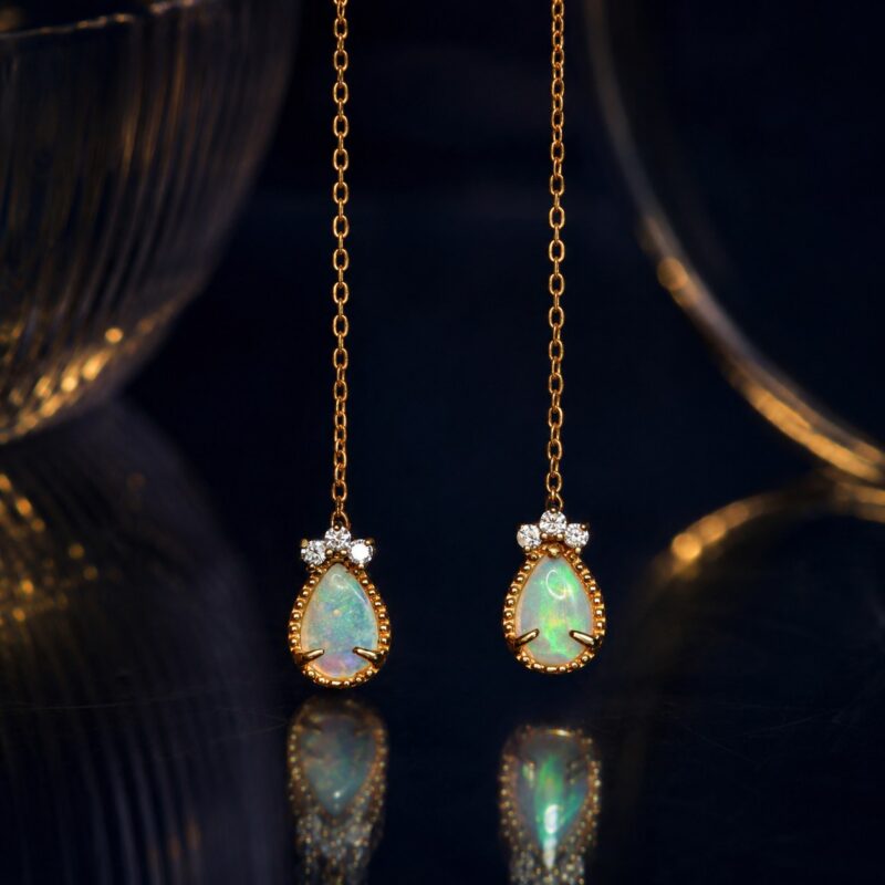 18K Gold Australian Crystal Opal Threader Earrings
