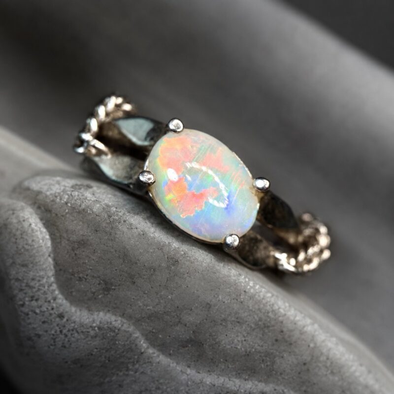 Oxidized Sterling Silver Australian Crystal Opal Ring