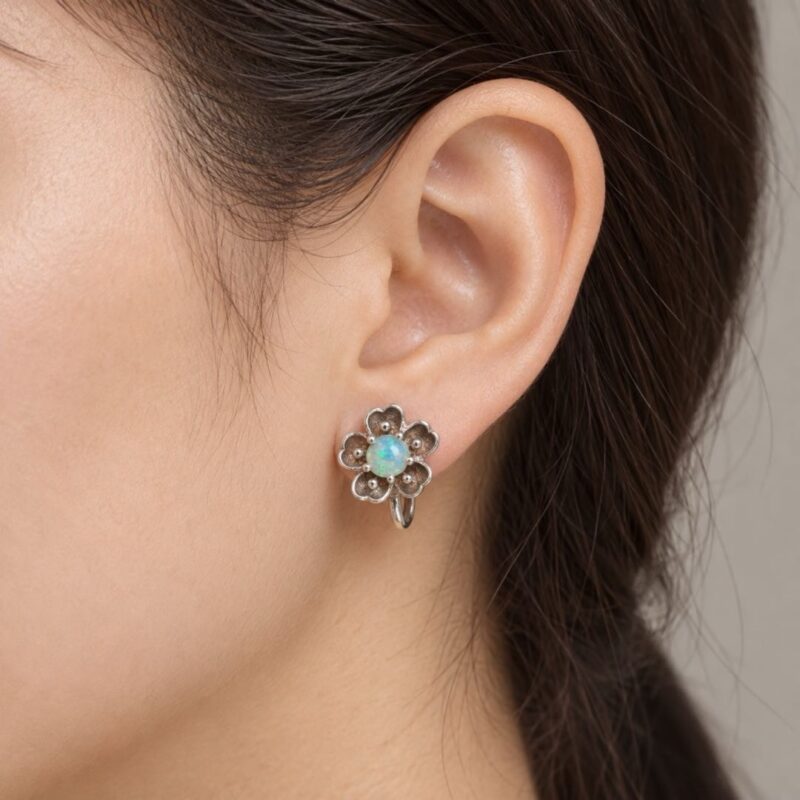 Oxidized Sterling Silver Crystal Opal Clip-On Earrings