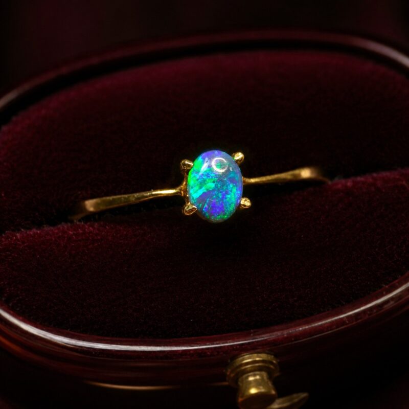 18K Gold Australian Black Opal Ring