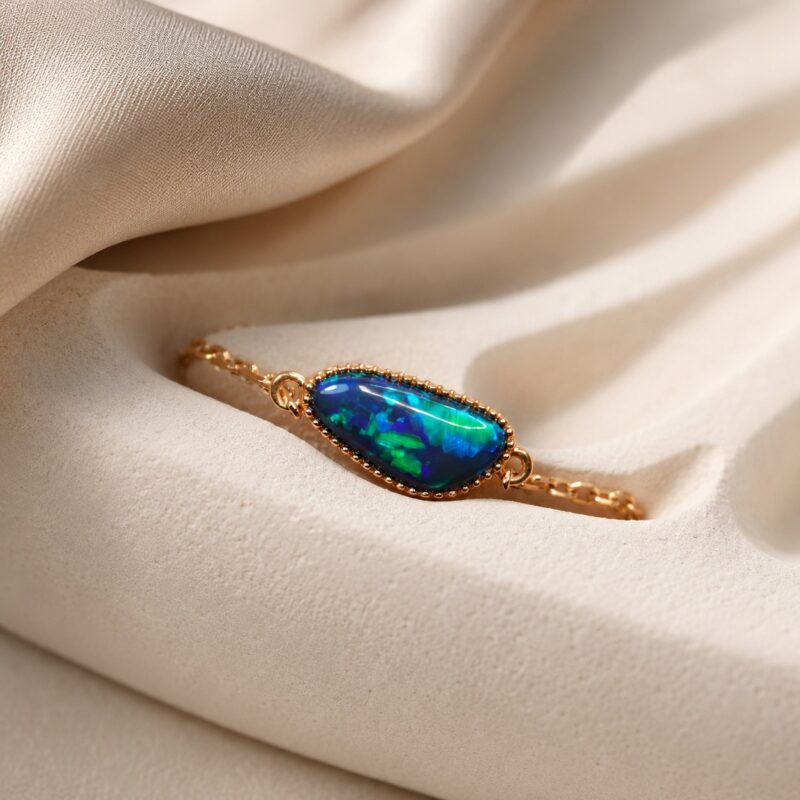 18K Gold Australian Black Opal Chain Ring