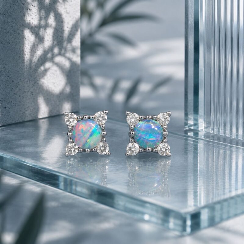Sterling Silver Australian Crystal Opal Stud Earrings