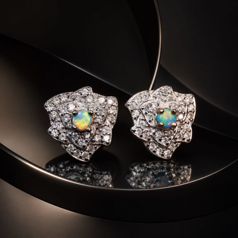Sterling Silver Australian Crystal Opal Stud Earrings