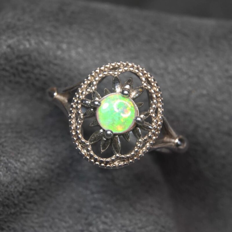 Sterling Silver Australian Black Crystal Opal Ring
