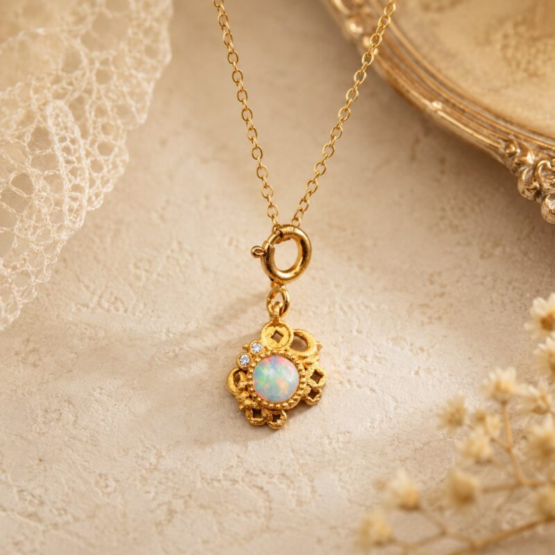 18K Gold Australian Crystal Opal Pendant