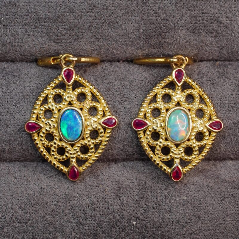 Sterling Silver Australian Crystal Opal Hoop Earrings