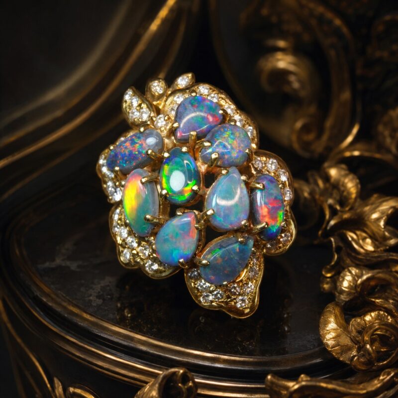 18K Gold Australian Black Opal Ring