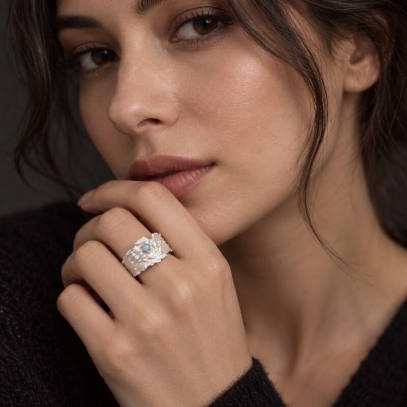 "Moonrock Imprint" Sterling Silver Australian Crystal Opal Ring