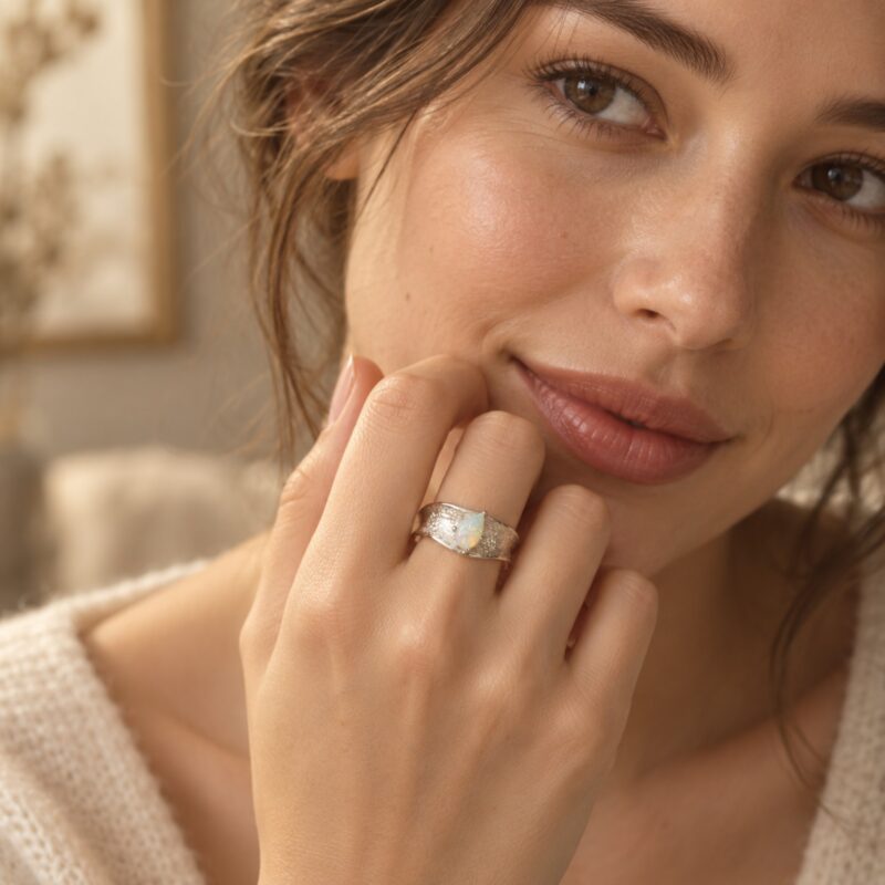 "Silver Tide" Sterling Silver Australian Crystal Opal Ring