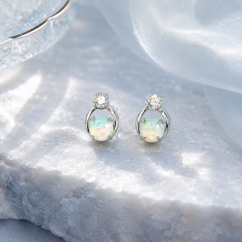 14K Gold Australian Crystal Opal Stud Earrings