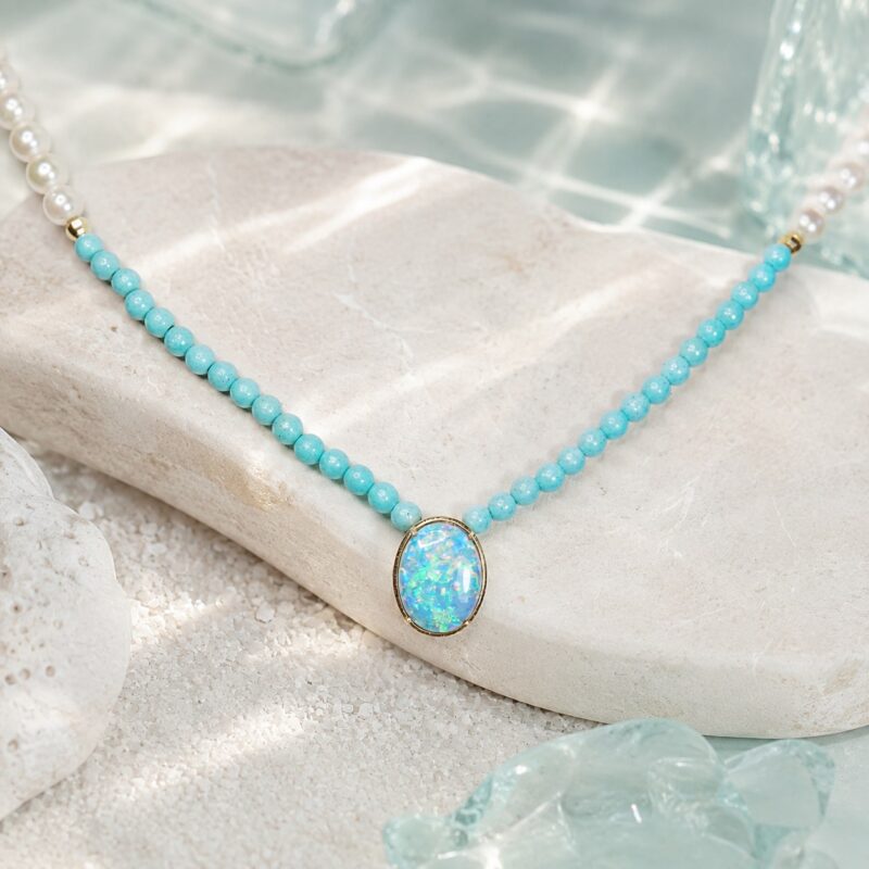 18K Gold Australian Crystal Opal Pendant