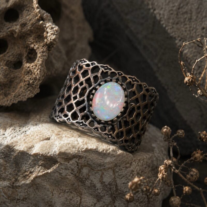 Oxidized Sterling Silver Australian Crystal Opal Ring