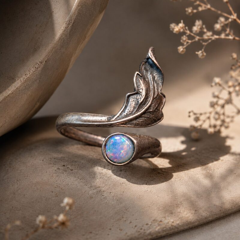 Oxidized Sterling Silver Australian Crystal Opal Ring