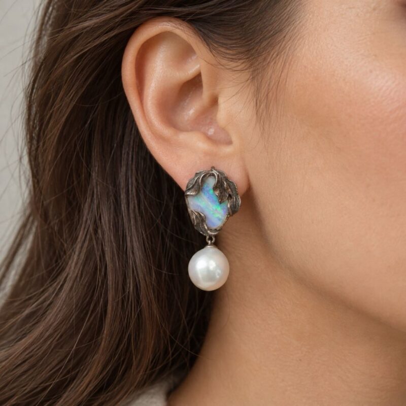 Sterling Silver Opalized Shell Stud Earrings