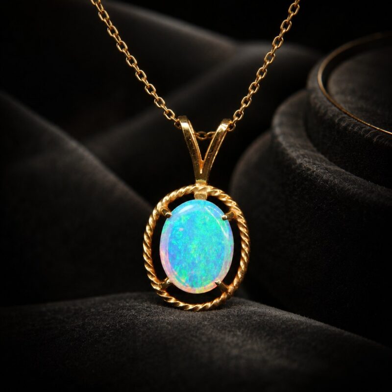 14K Gold Australian Crystal Opal Pendant