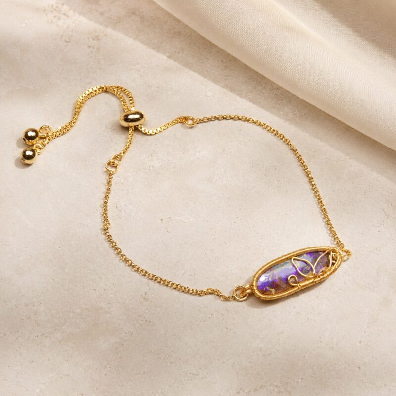14K Gold-Filled Wire-Wrapped Australian Boulder Opal Bracelet