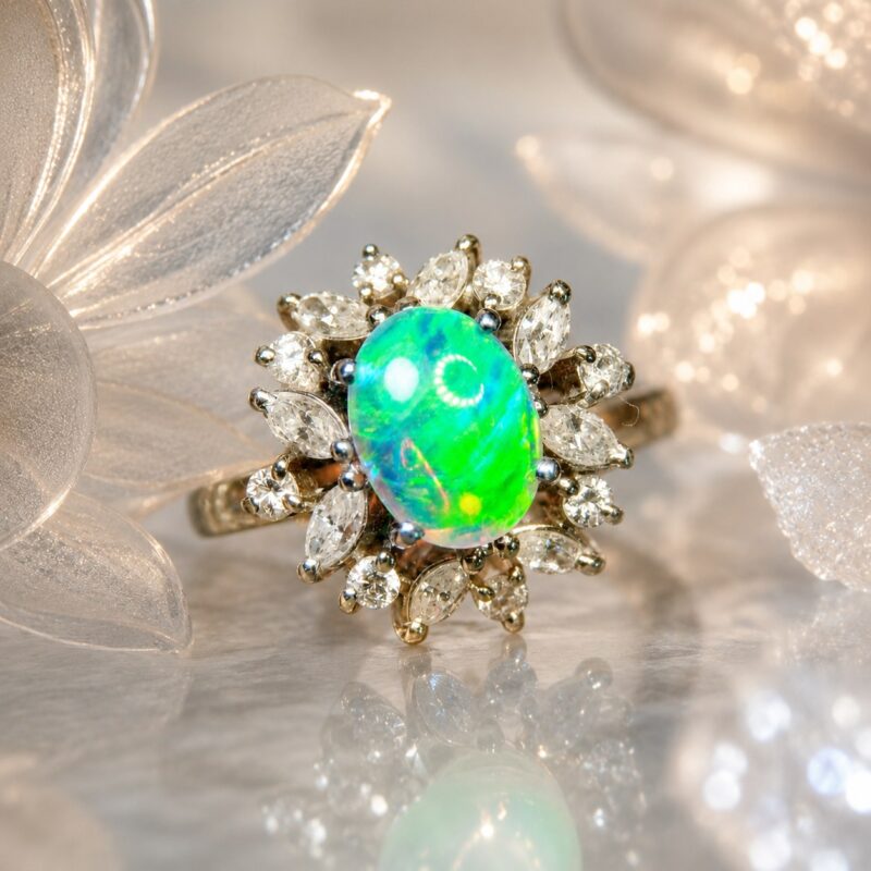 Pt900 Platinum Australian Crystal Opal Ring