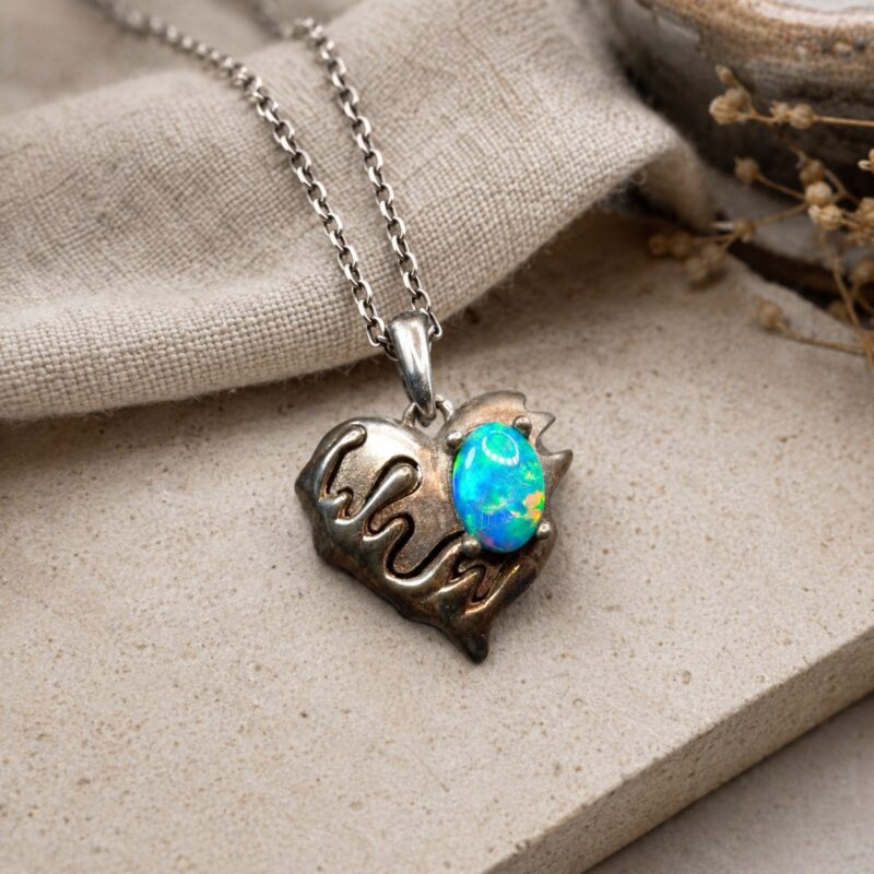Oxidized Sterling Silver Australian Crystal Opal Pendant
