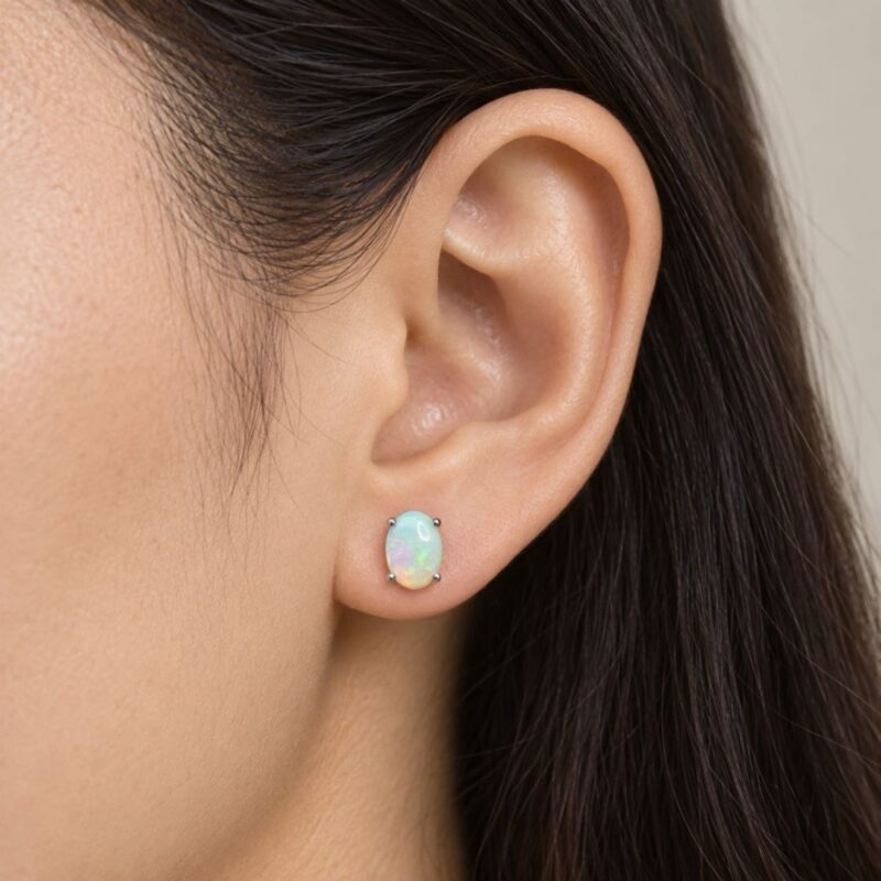 Sterling Silver Crystal Opal Stud Earrings