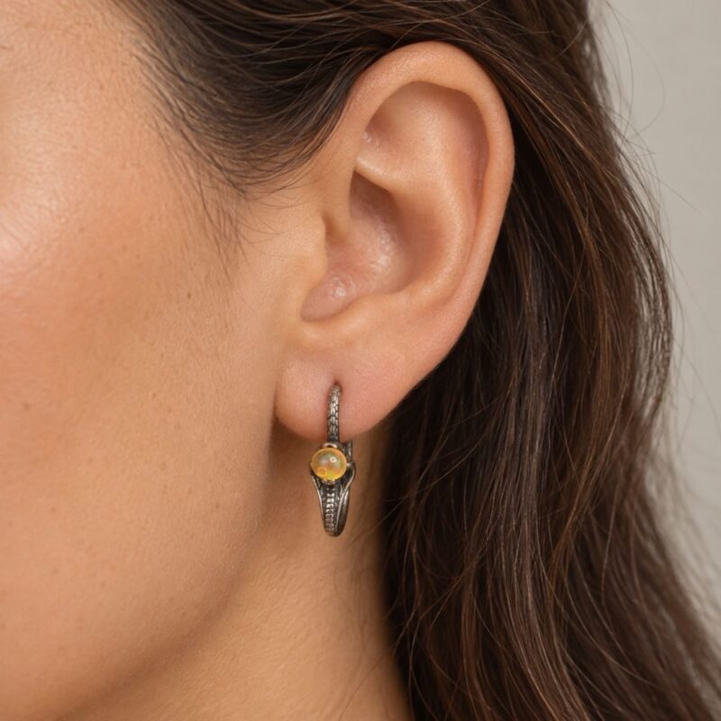 Oxidized Sterling Silver Fire Opal Stud Earrings