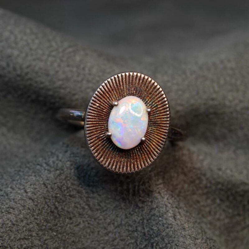 Oxidized Sterling Silver Australian White Crystal Opal Ring