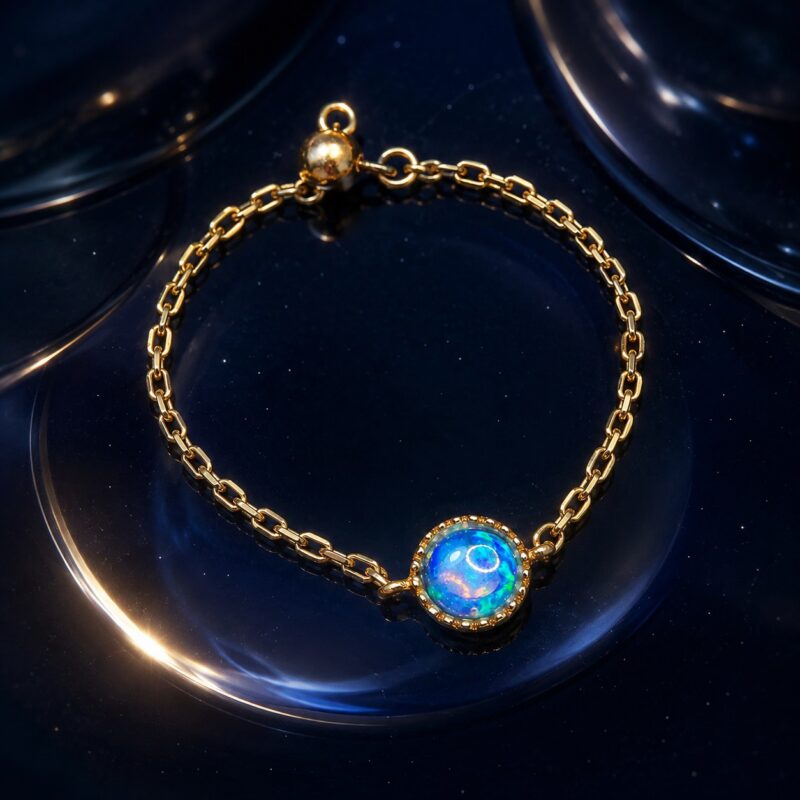 18K Gold Australian Crystal Opal Chain Ring