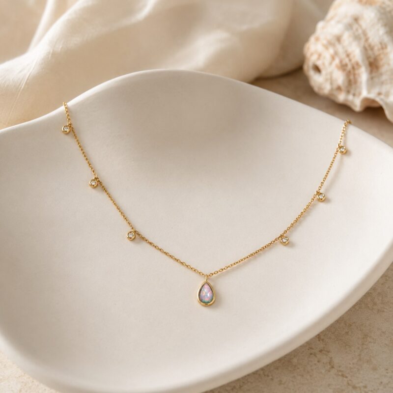 18K Gold Australian Black Opal Pendant