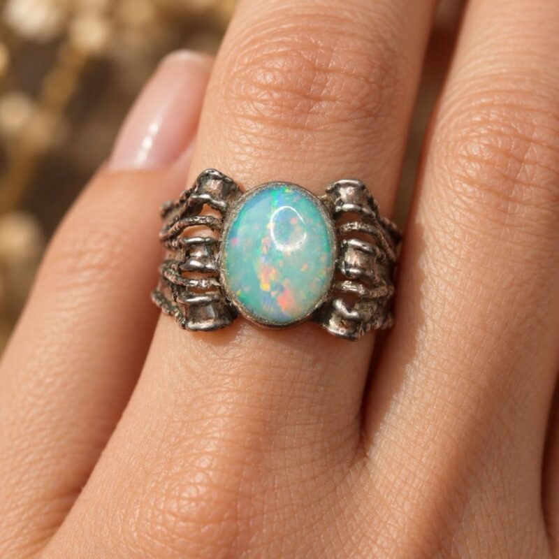 Oxidized Sterling Silver Crystal Opal Ring