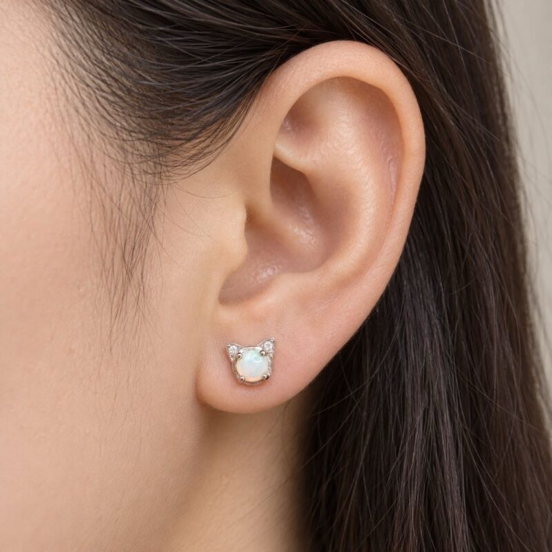 Sterling Silver White Crystal Opal Stud Earrings