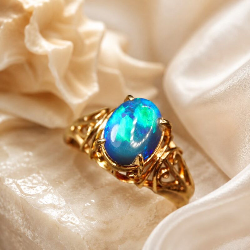 18K Gold Australian Black Opal Ring