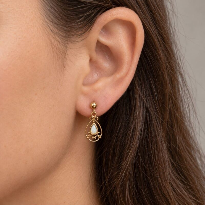 9K Gold White Opal Stud Earrings