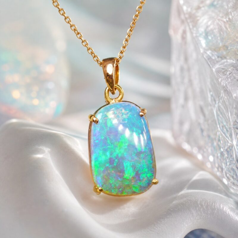14K Gold Australian Crystal Opal Pendant