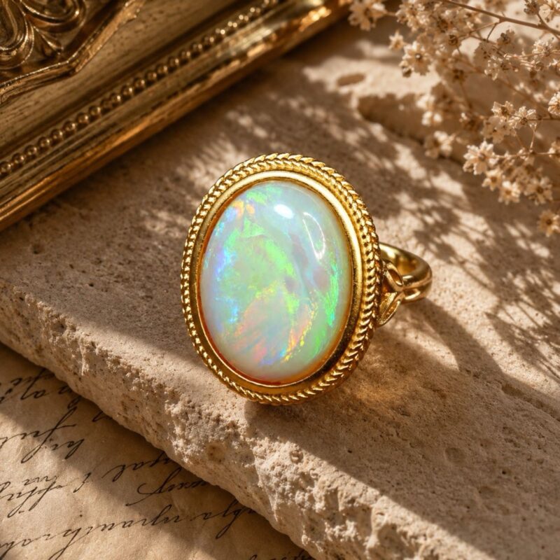 Sterling Silver Australian White Opal Ring
