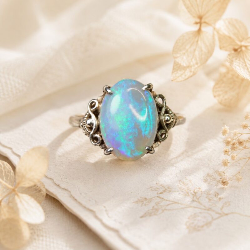 18K Gold Australian Black Opal Ring