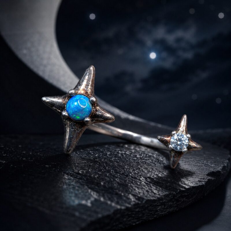 Oxidized Sterling Silver Australian Crystal Opal Ring