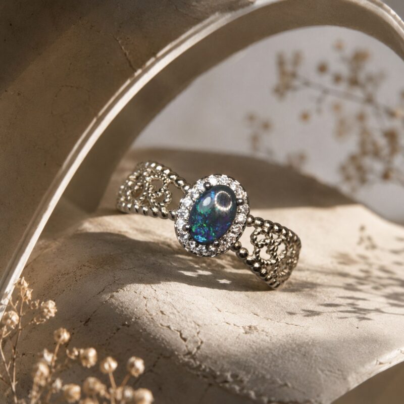 Sterling Silver Australian Black Opal Ring