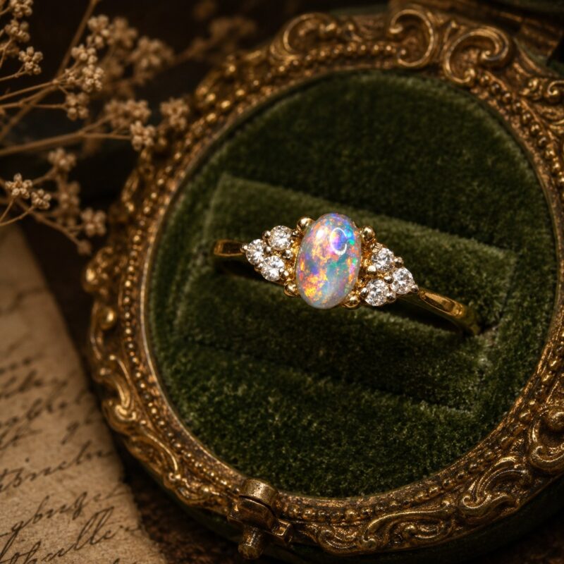 18K Gold Australian Black Opal Ring