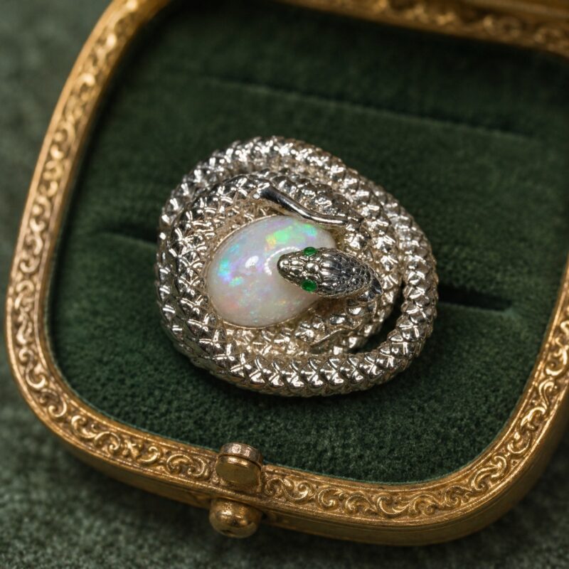 Sterling Silver Australian Crystal Opal Snake Ring
