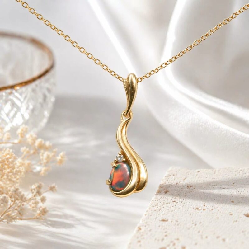 18K Gold Australian Black Opal Pendant